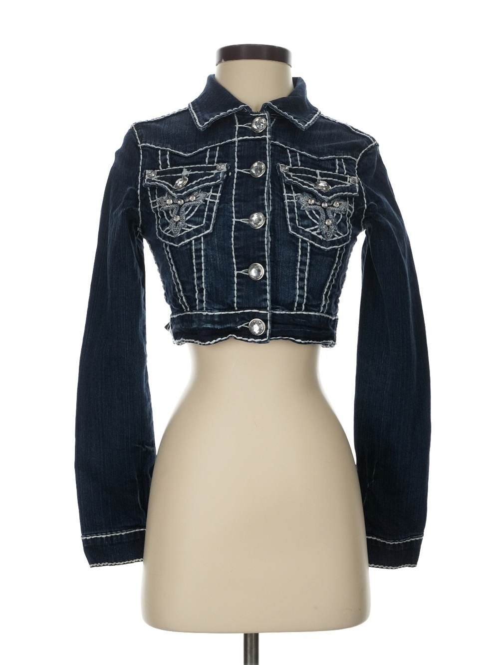 Dark Blue Cropped Denim Jacket